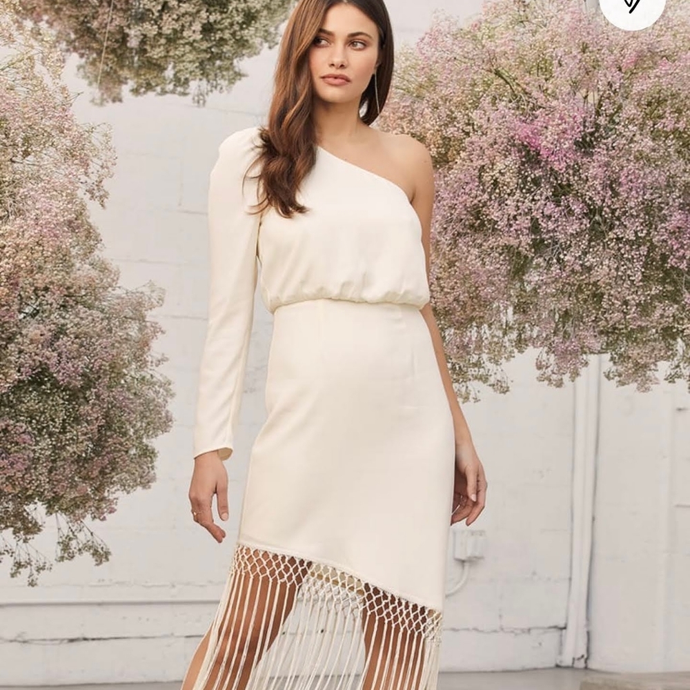 Lulu's Love at Dusk Cream Fringe Midi Dress